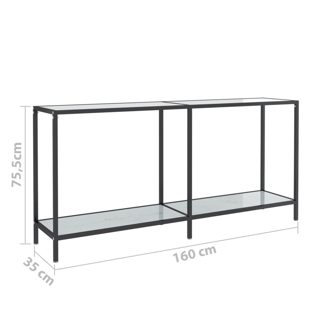 Console Table White 160x35x75.5 cm Tempered Glass